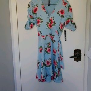 Floral Blue Wrap Dress